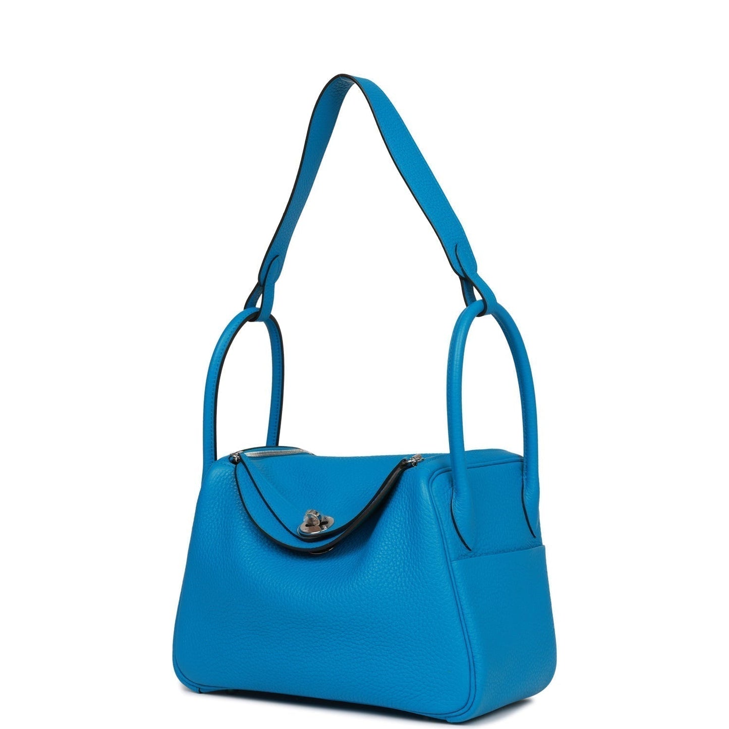 Luxury Hermes Lindy 26 Bleu Zanzibar Verso Clemence Palladium Hardware