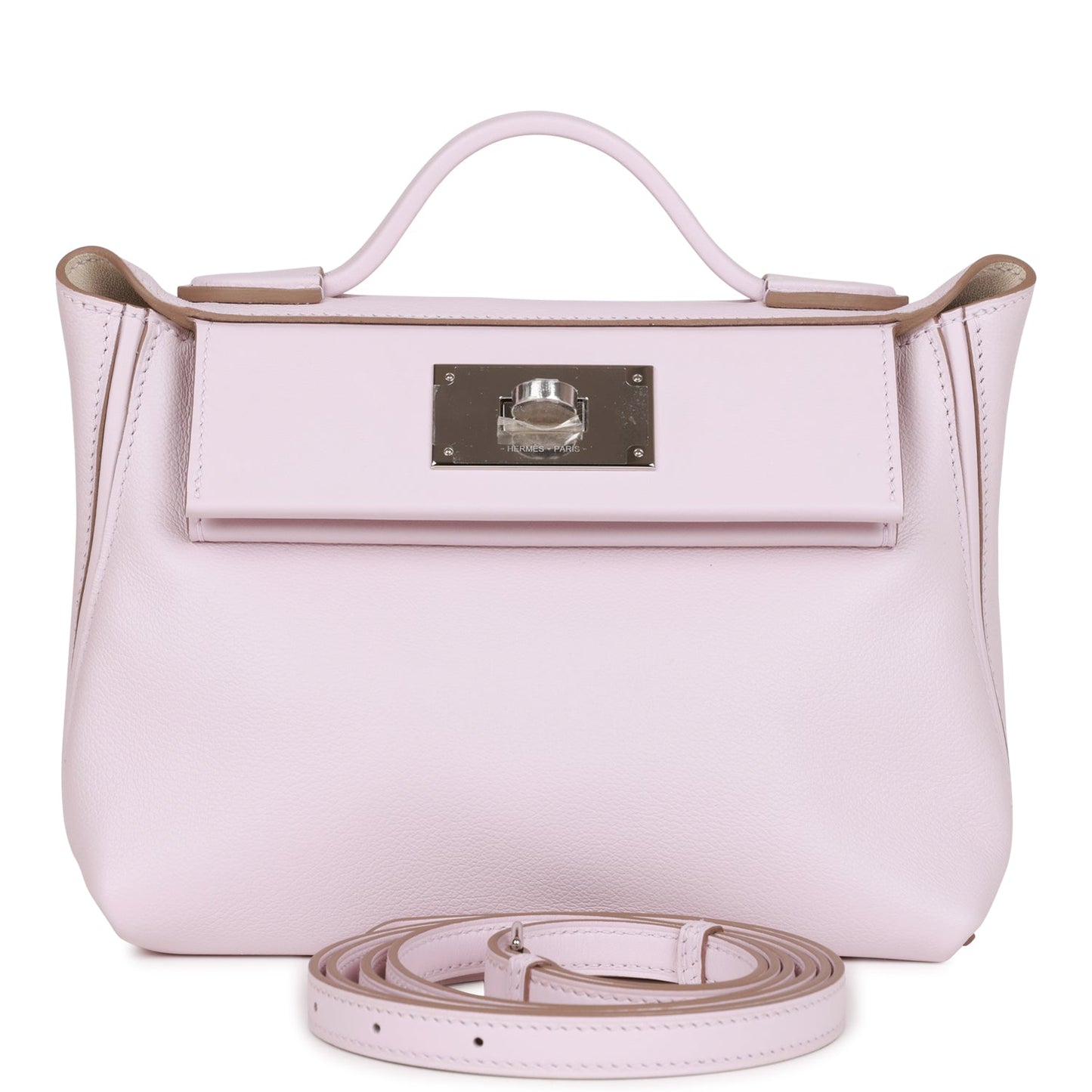 Luxury Hermes Mini 24/24 Bag Mauve Pale Verso Evercolor and Swift Palladium Hardware