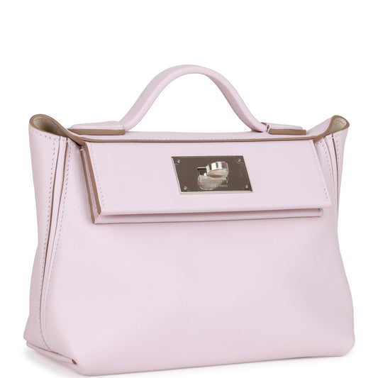Luxury Hermes Mini 24/24 Bag Mauve Pale Verso Evercolor and Swift Palladium Hardware