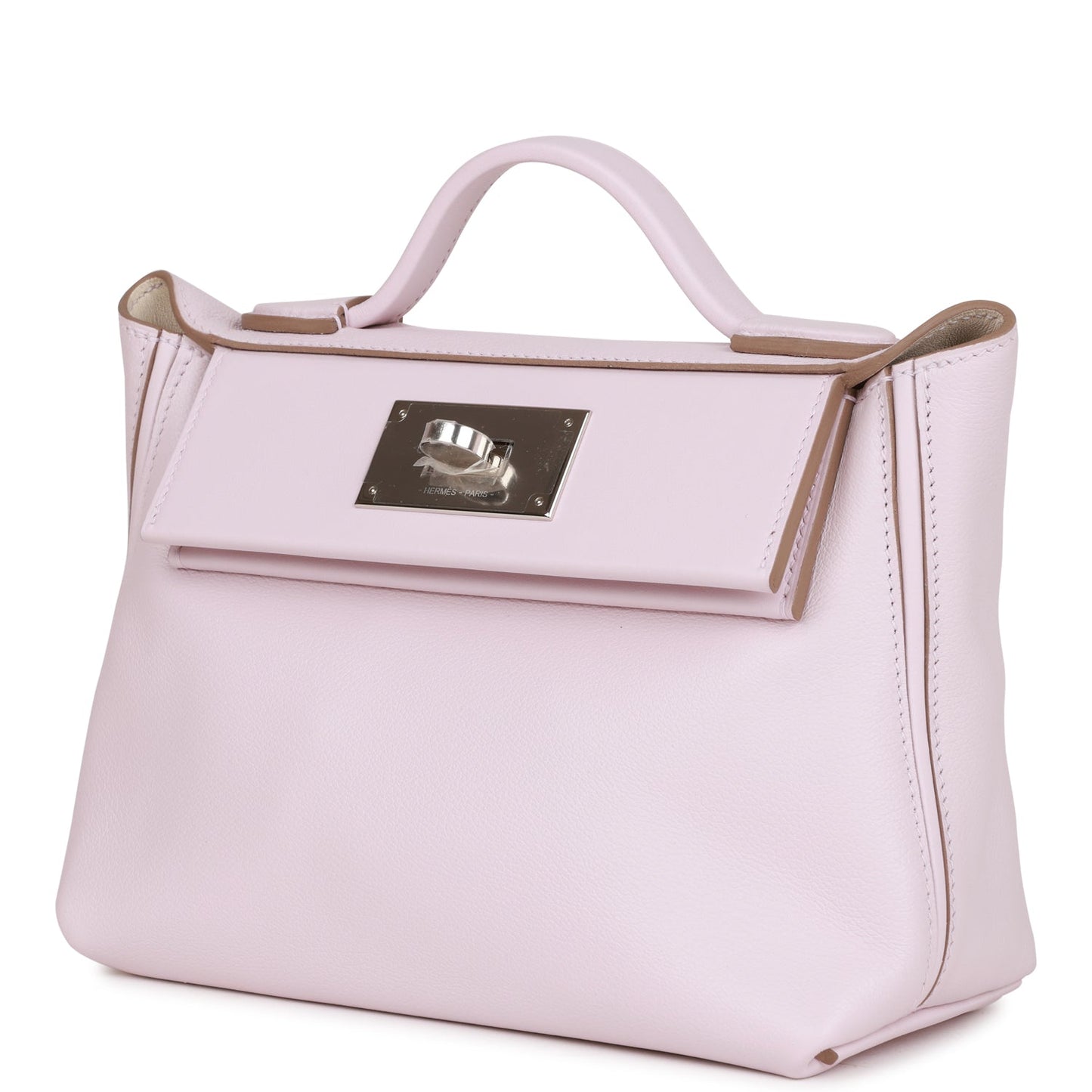 Luxury Hermes Mini 24/24 Bag Mauve Pale Verso Evercolor and Swift Palladium Hardware