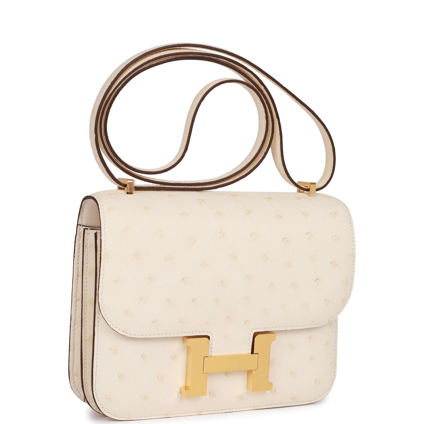 Luxury Hermes Constance 18 Nata Ostrich Gold Hardware