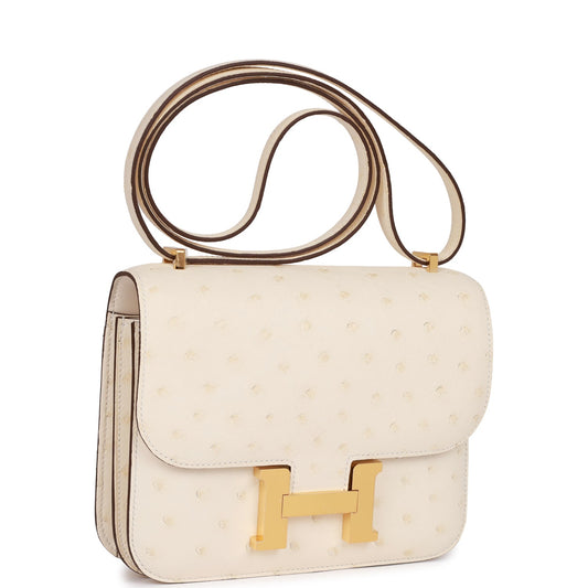Luxury Hermes Constance 18 Nata Ostrich Gold Hardware