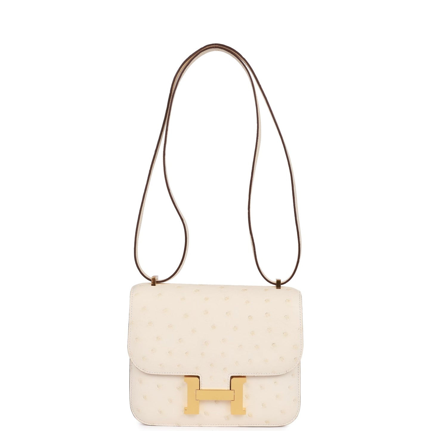 Luxury Hermes Constance 18 Nata Ostrich Gold Hardware