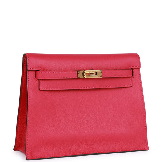 Luxury Hermes Kelly Danse Framboise Evercolor Gold Hardware