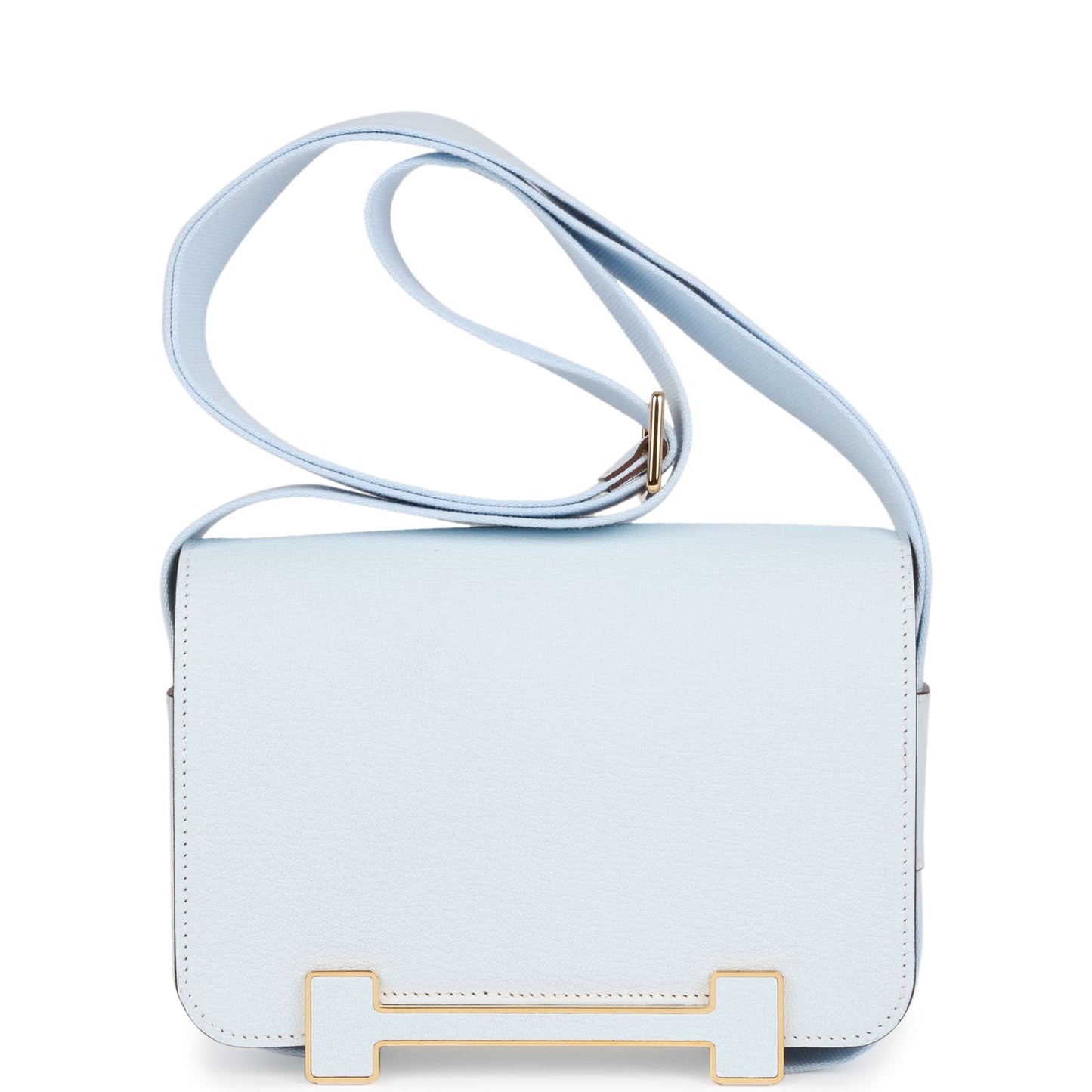 Luxury Hermes Geta Bleu Brume Verso Chevre Gold Hardware