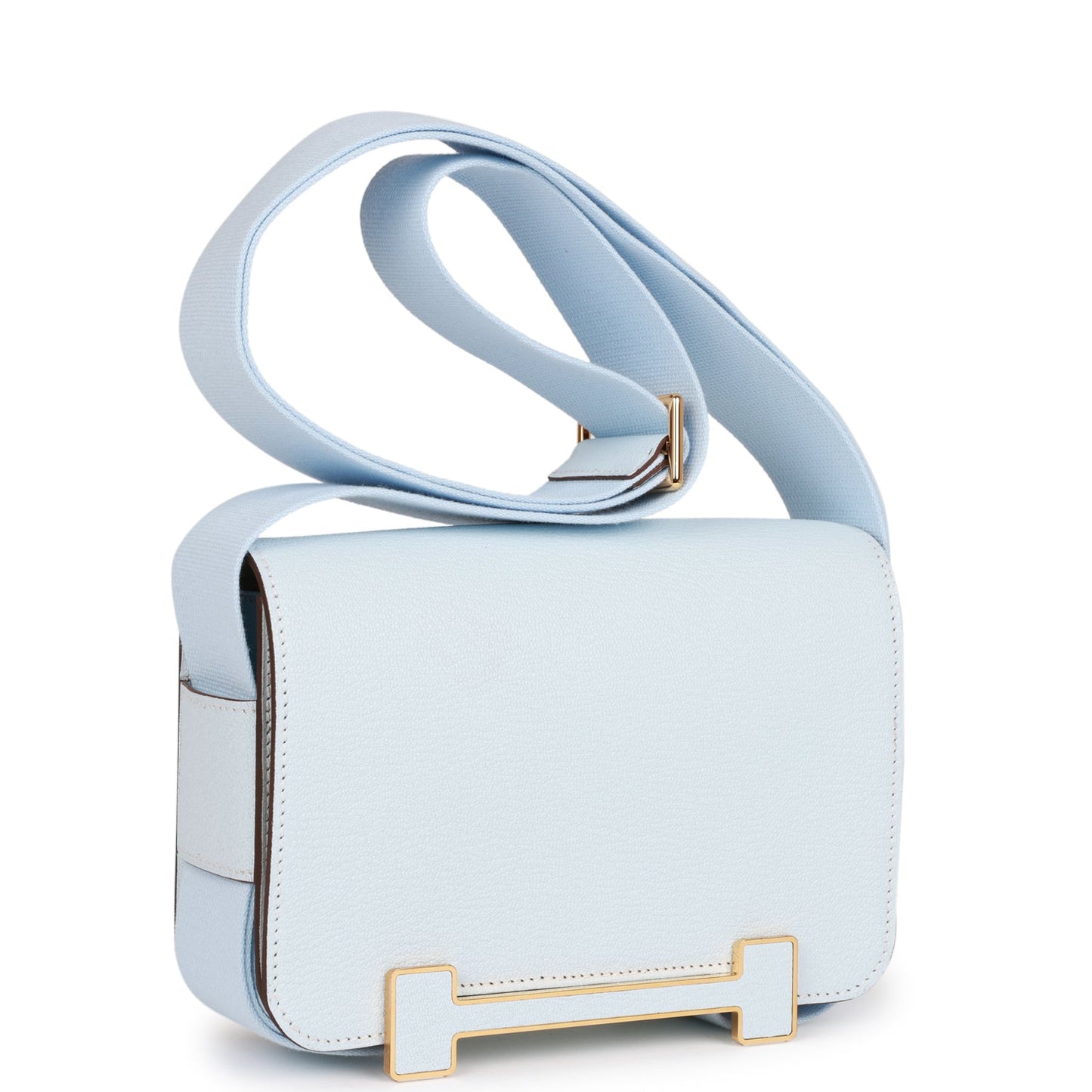Luxury Hermes Geta Bleu Brume Verso Chevre Gold Hardware
