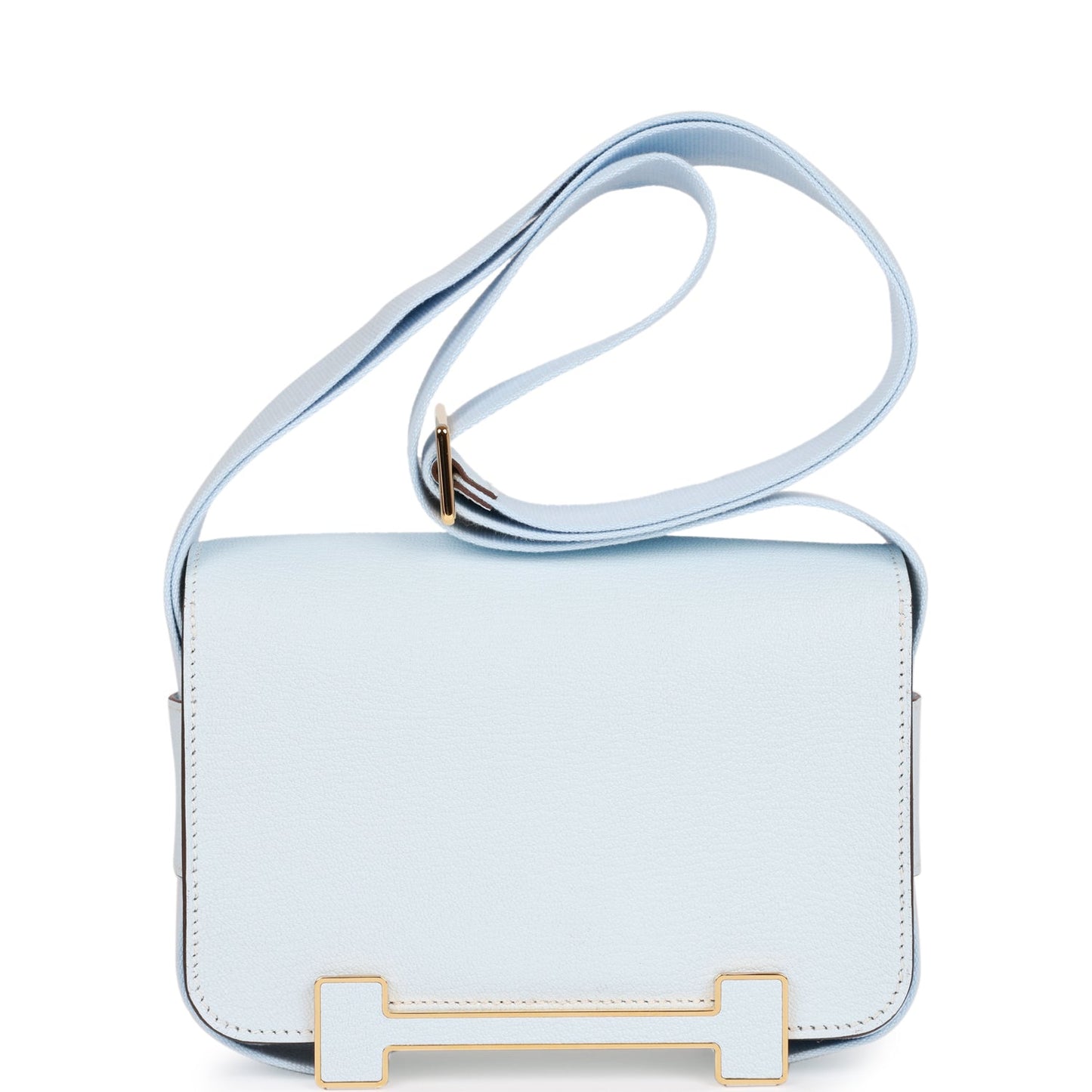 Luxury Hermes Geta Bleu Brume Verso Chevre Gold Hardware