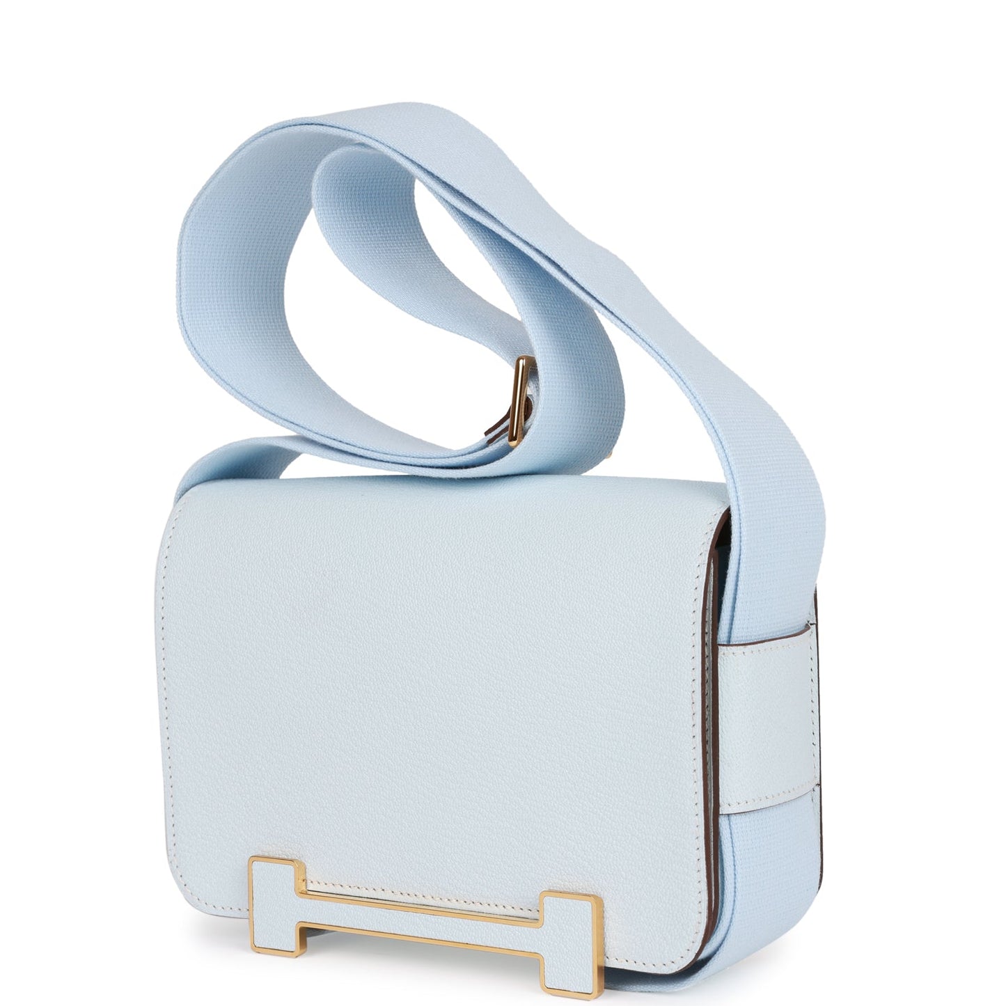 Luxury Hermes Geta Bleu Brume Verso Chevre Gold Hardware