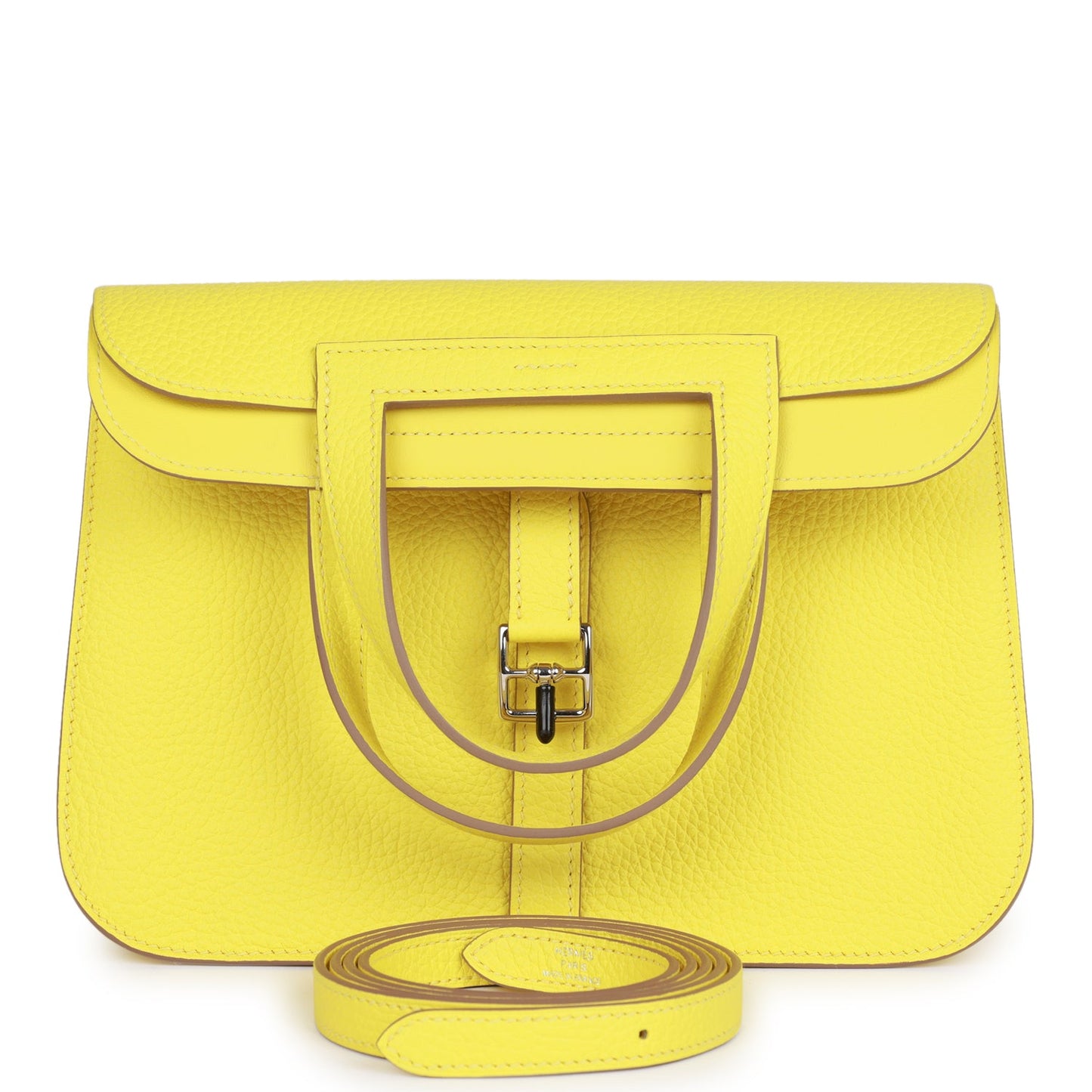 Luxury Hermes Halzan 25 Lime Clemence Palladium Hardware