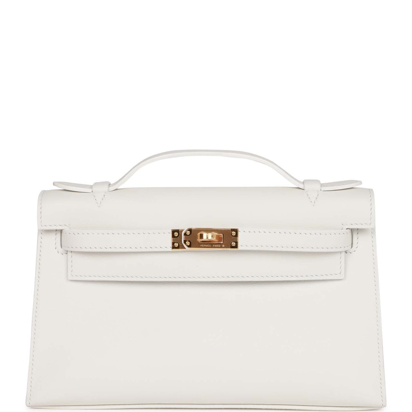 Luxury Hermes Kelly Pochette White Swift Gold Hardware