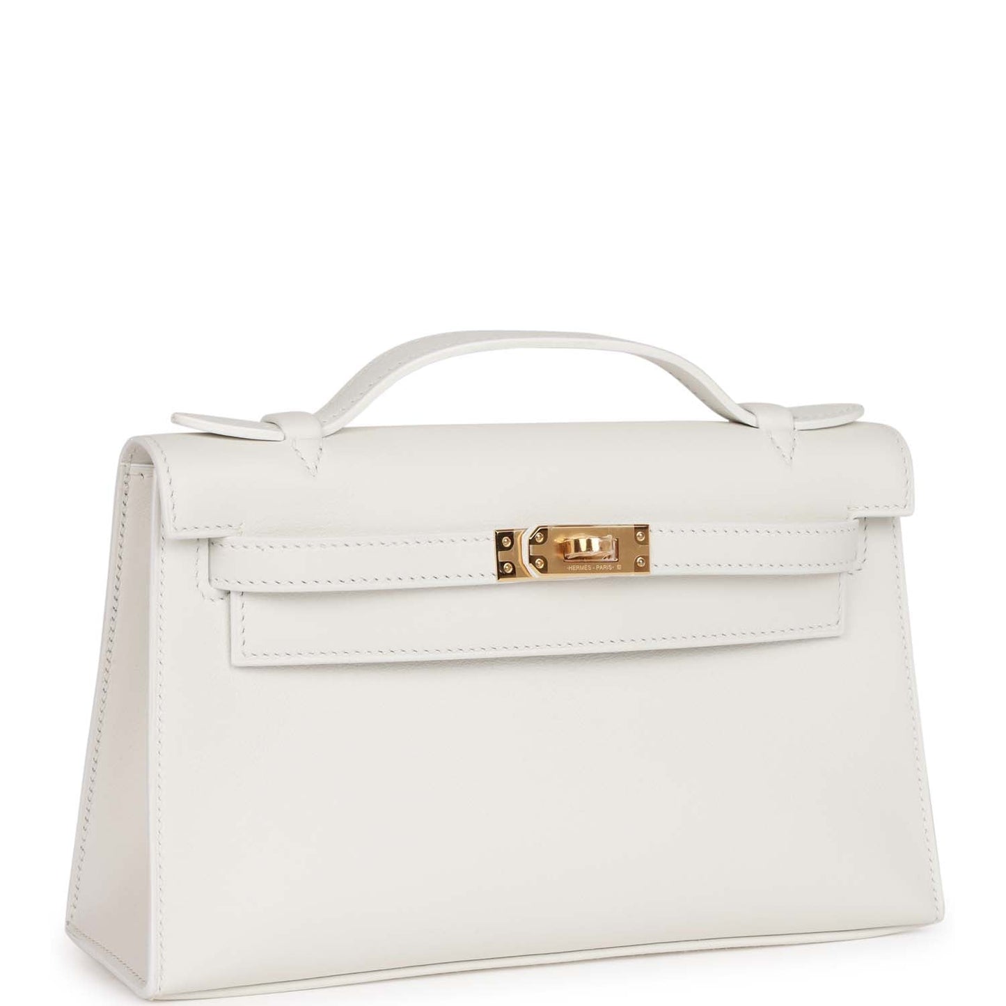 Luxury Hermes Kelly Pochette White Swift Gold Hardware