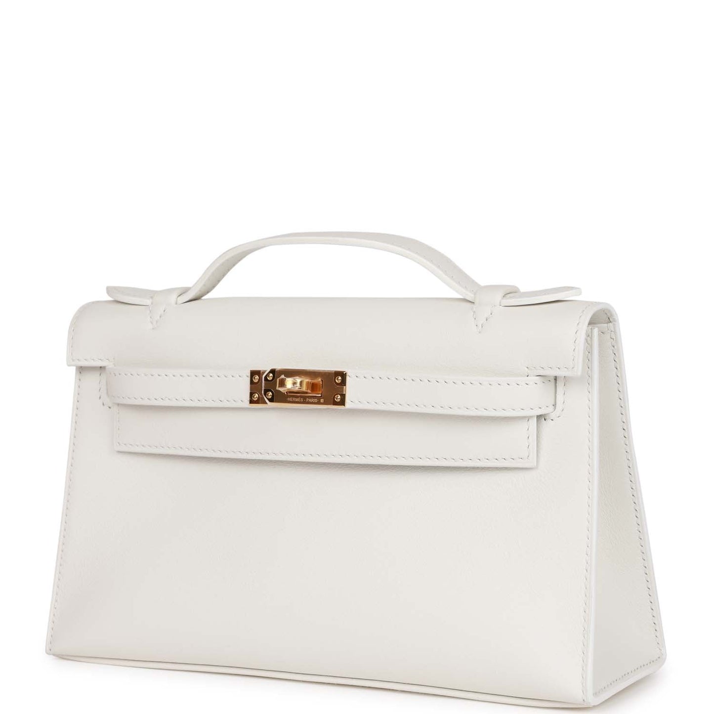 Luxury Hermes Kelly Pochette White Swift Gold Hardware