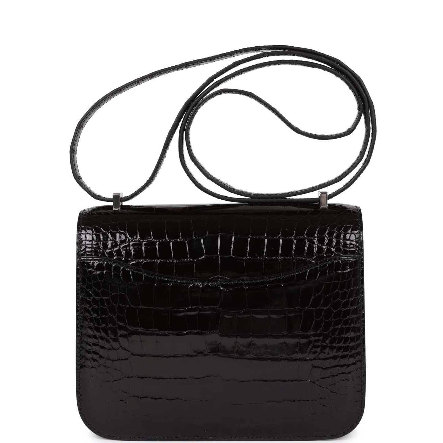 Luxury Hermes Constance 18 Black Shiny Alligator Palladium Tiger's Eye Hardware