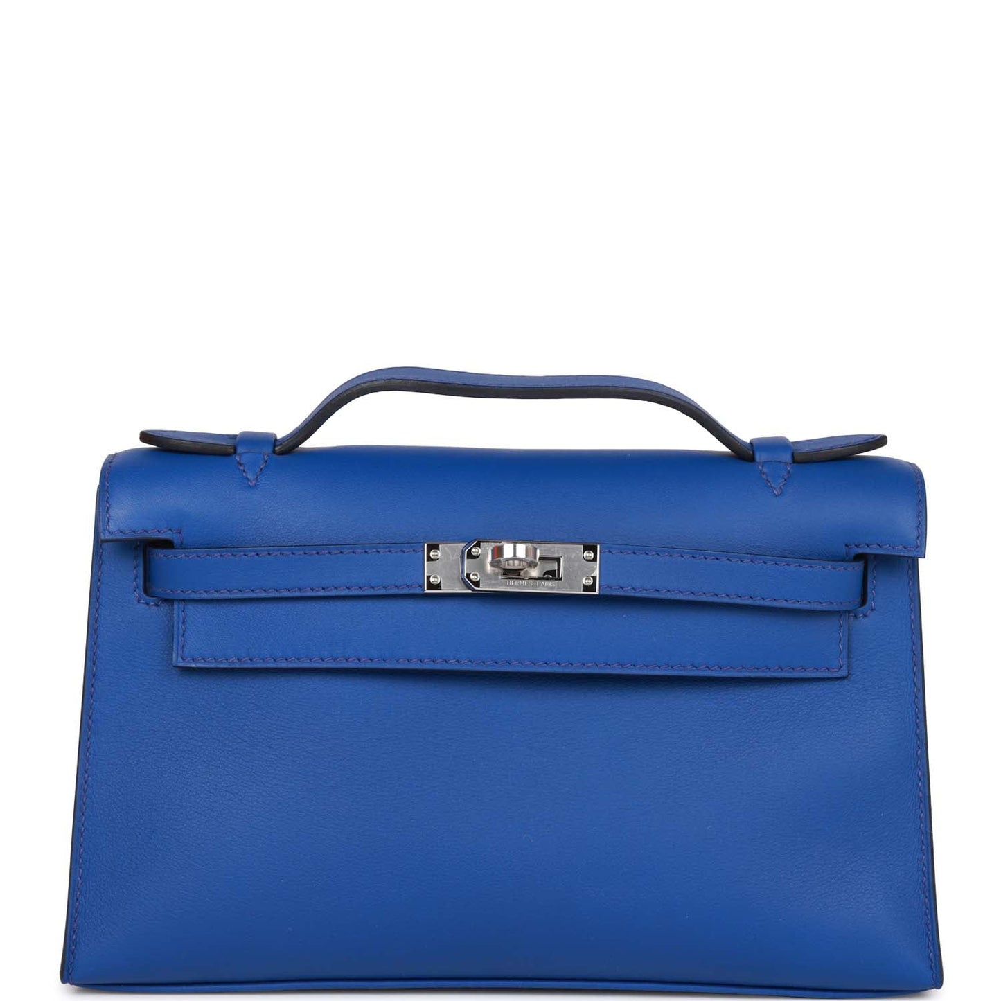 Luxury Hermes Kelly Pochette Bleu Royal Swift Palladium Hardware