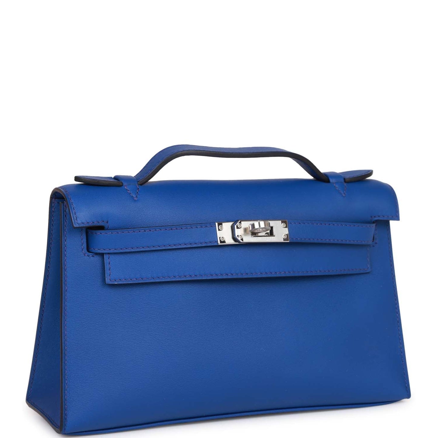Luxury Hermes Kelly Pochette Bleu Royal Swift Palladium Hardware