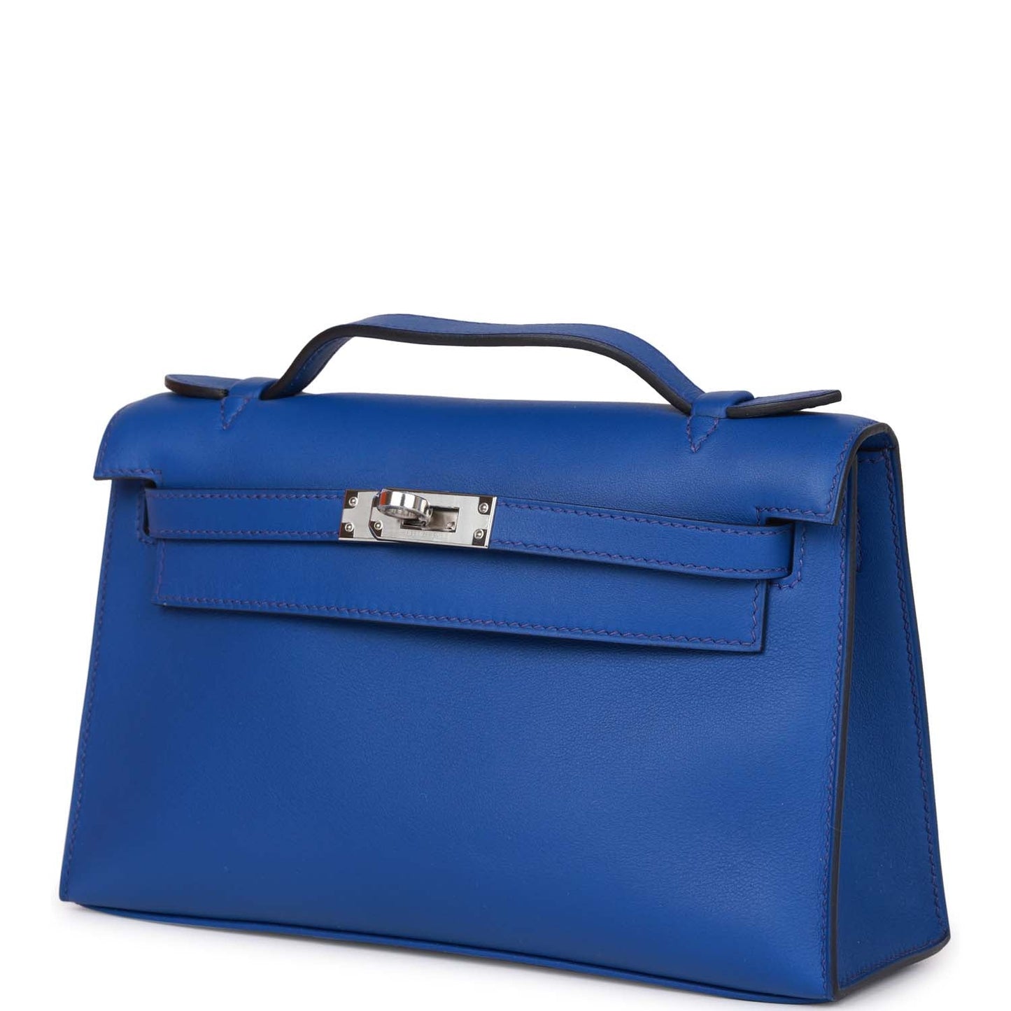 Luxury Hermes Kelly Pochette Bleu Royal Swift Palladium Hardware