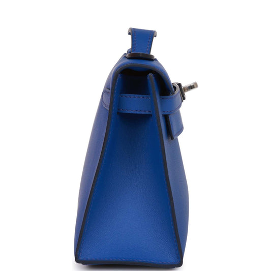 Luxury Hermes Kelly Pochette Bleu Royal Swift Palladium Hardware