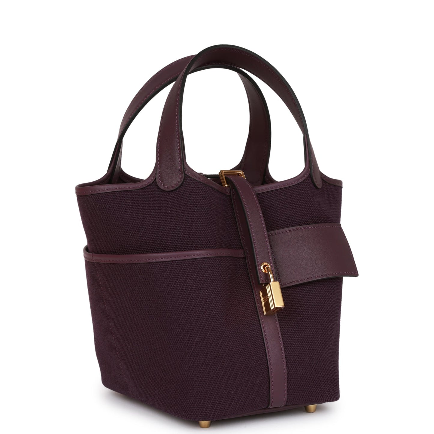 Luxury Hermes Picotin Cargo 18 Cassis Swift and Toile Canvas Gold Hardware