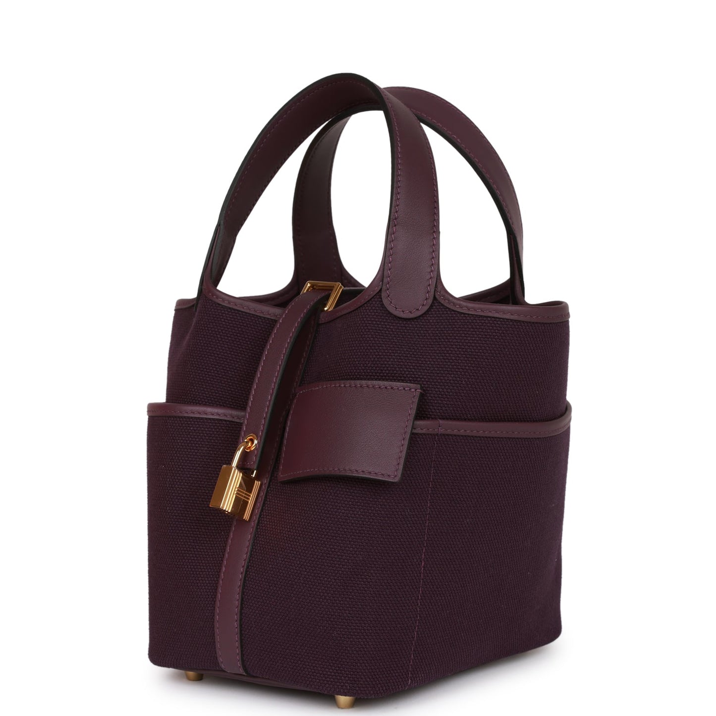 Luxury Hermes Picotin Cargo 18 Cassis Swift and Toile Canvas Gold Hardware
