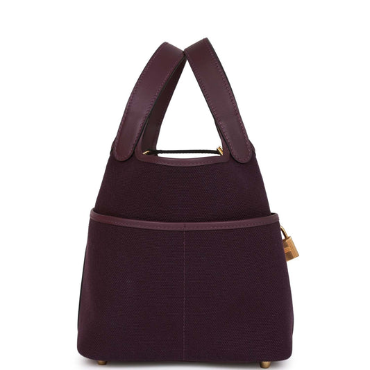 Luxury Hermes Picotin Cargo 18 Cassis Swift and Toile Canvas Gold Hardware
