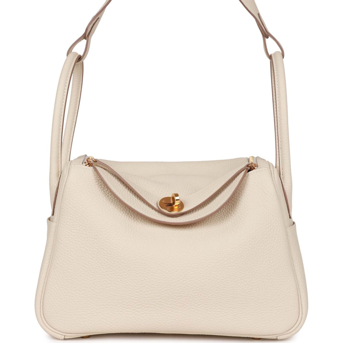 Luxury Hermes Lindy 26 Craie Clemence Gold Hardware