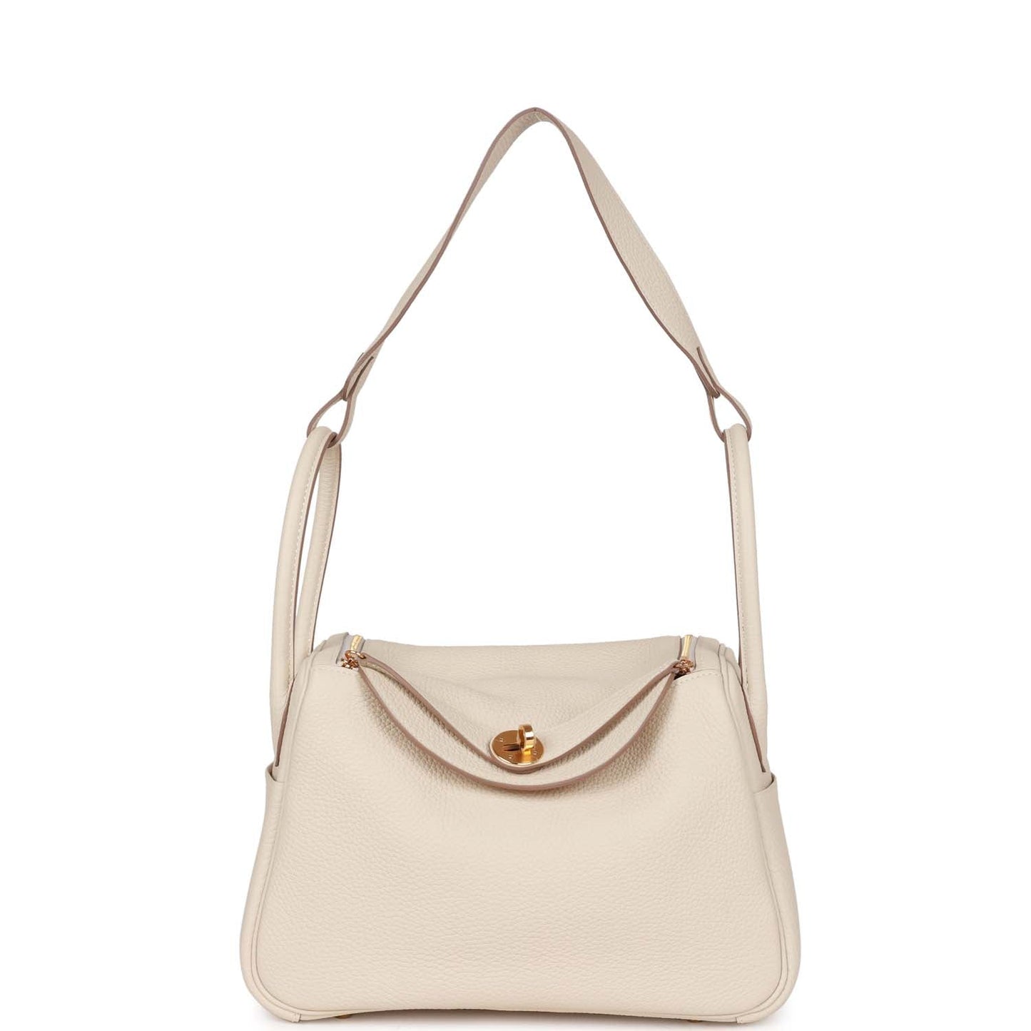 Luxury Hermes Lindy 26 Craie Clemence Gold Hardware