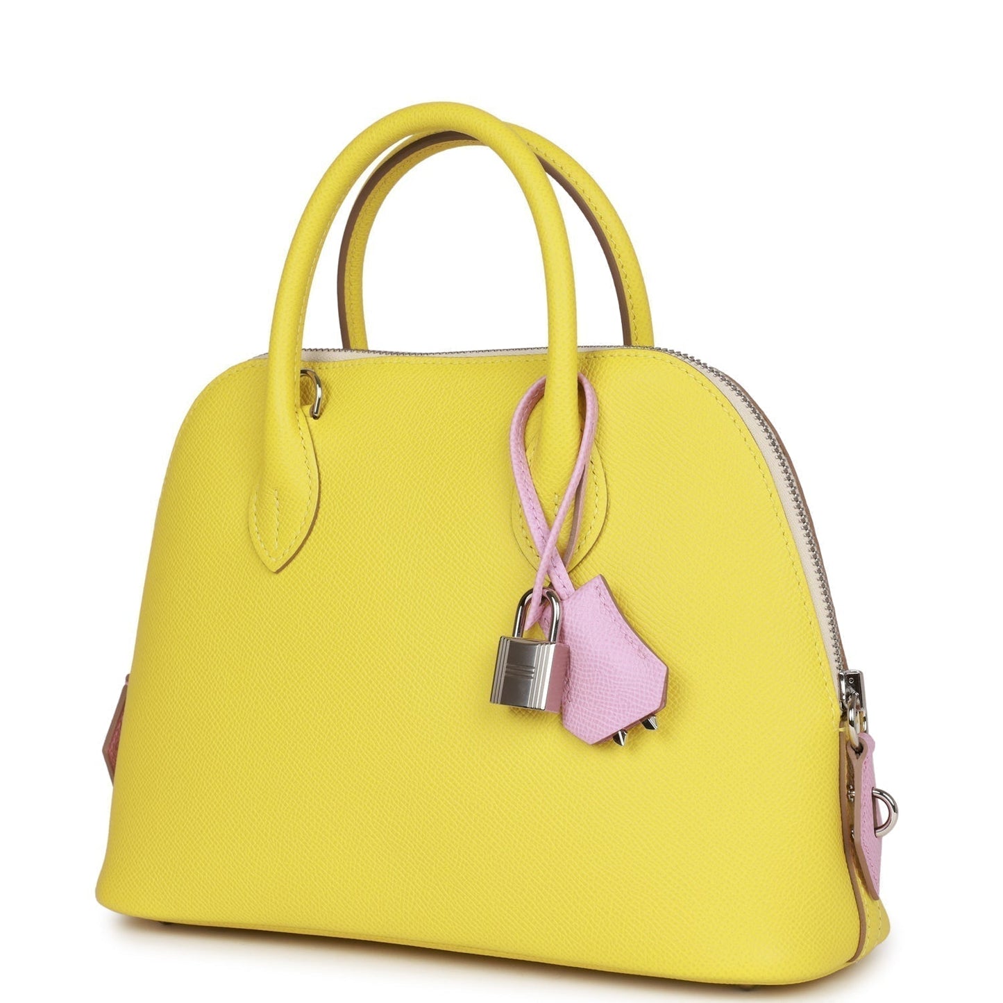 Luxury Hermes 1923 Bolide 25 Tricolor Lime, Mauve Sylvestre, and Nata Epsom Palladium Hardware