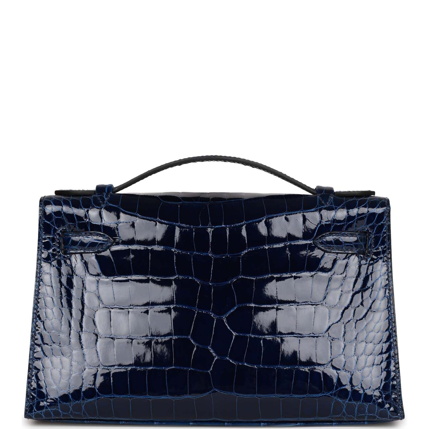 Luxury Hermes Kelly Pochette Bleu Saphir Shiny Alligator Gold Hardware
