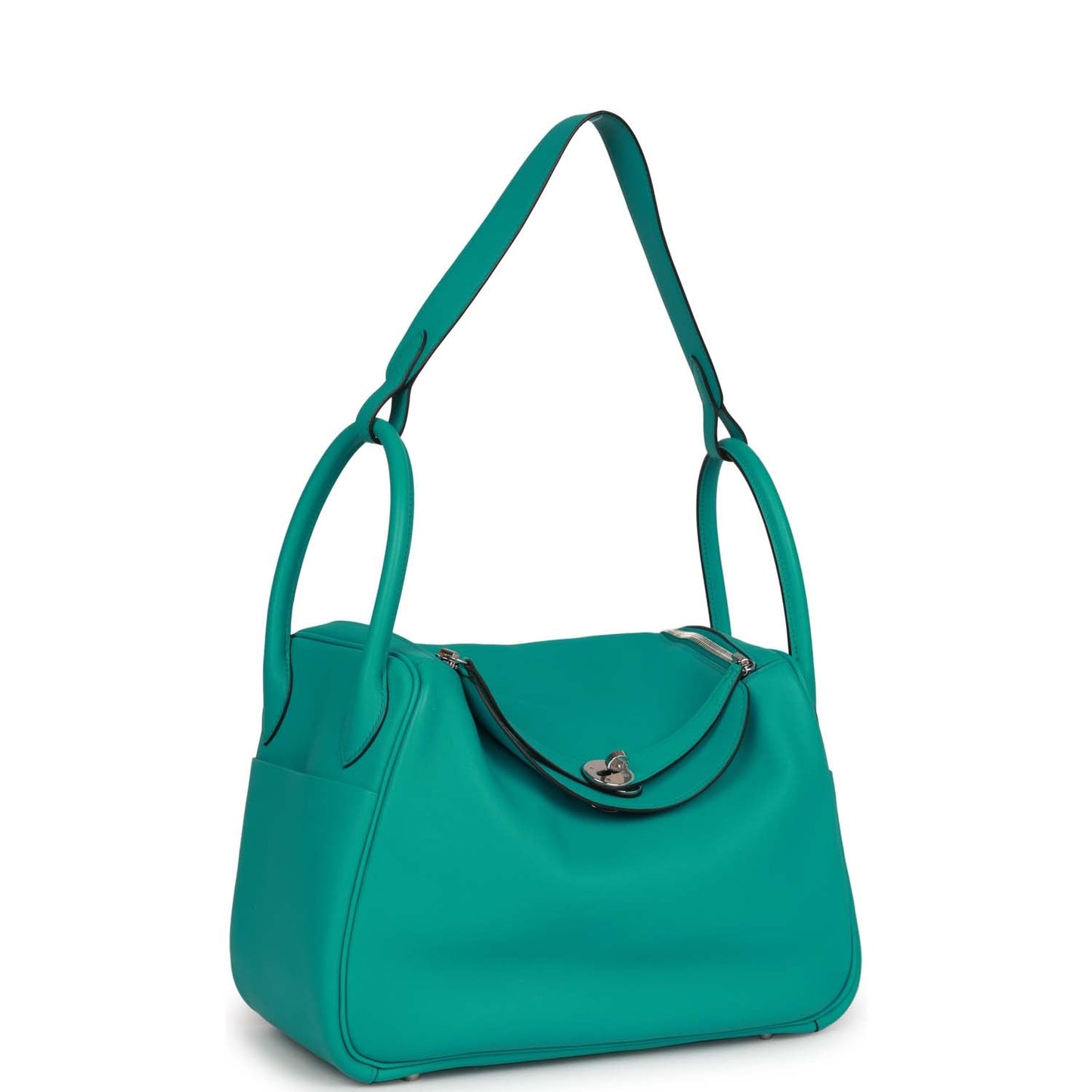 Luxury Hermes Lindy 30 Bleu Paon Swift Palladium Hardware