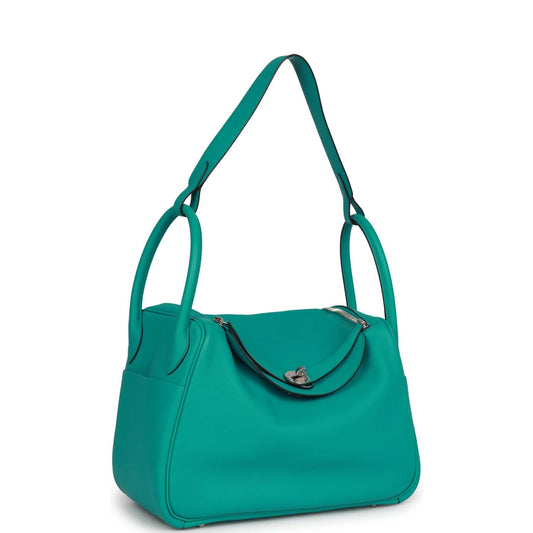Luxury Hermes Lindy 30 Bleu Paon Swift Palladium Hardware
