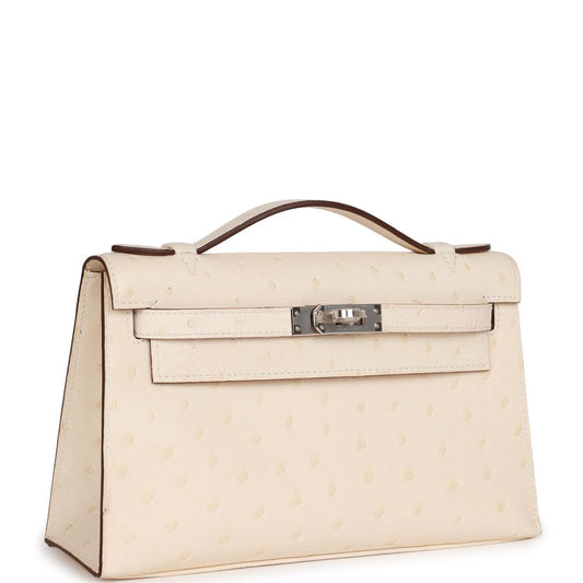 Luxury Hermes Kelly Pochette Nata Ostrich Palladium Hardware