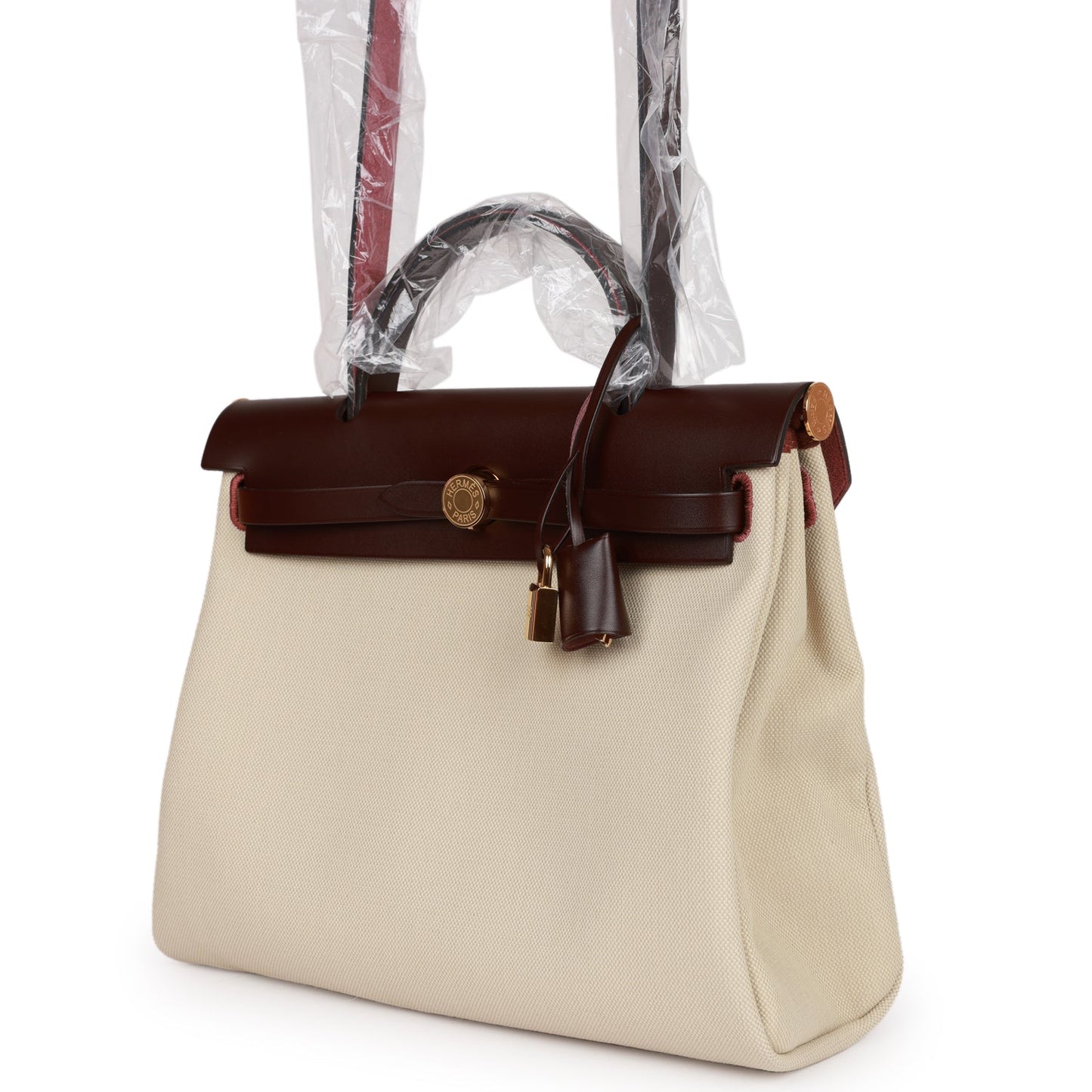 Luxury Hermes Herbag Zip PM 31 Beton Toile H Berline Rouge Sellier Hunter Gold Hardware