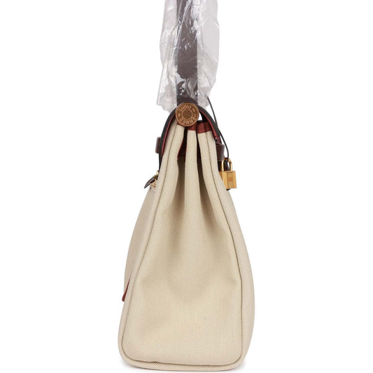 Luxury Hermes Herbag Zip PM 31 Beton Toile H Berline Rouge Sellier Hunter Gold Hardware