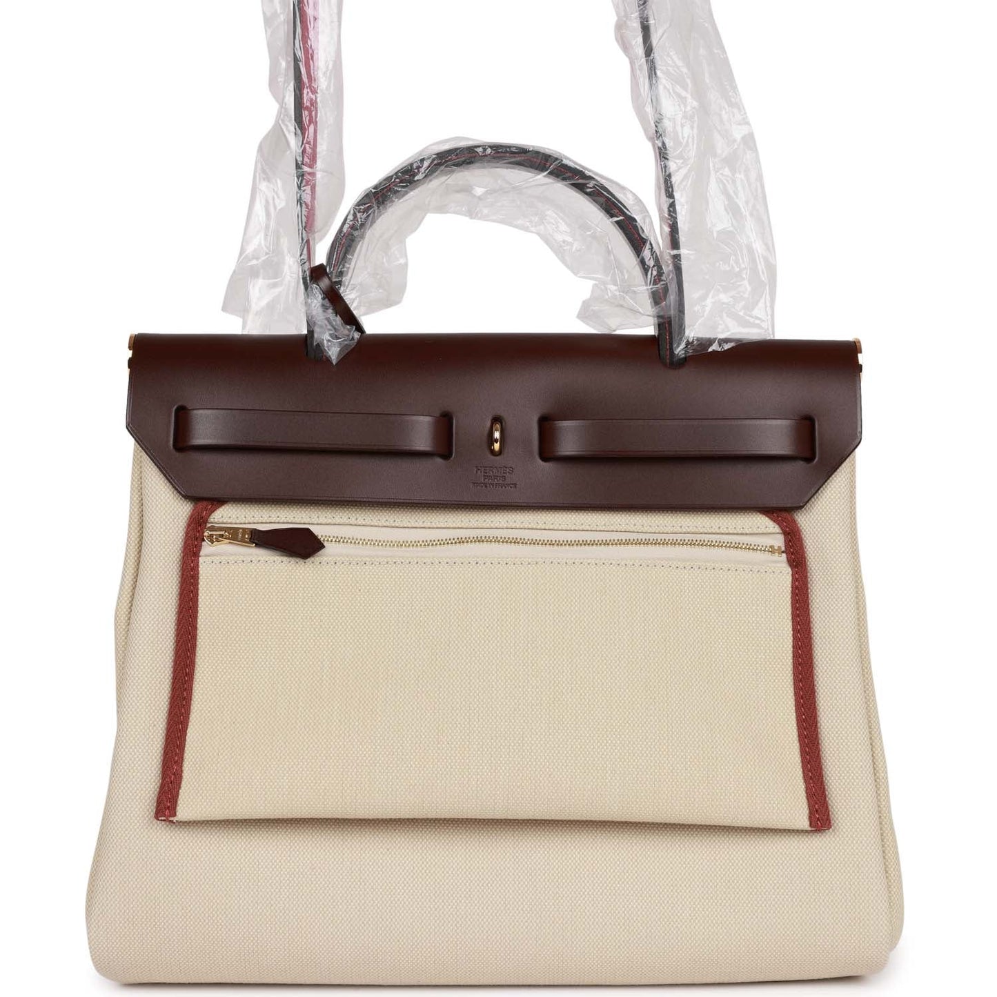 Luxury Hermes Herbag Zip PM 31 Beton Toile H Berline Rouge Sellier Hunter Gold Hardware