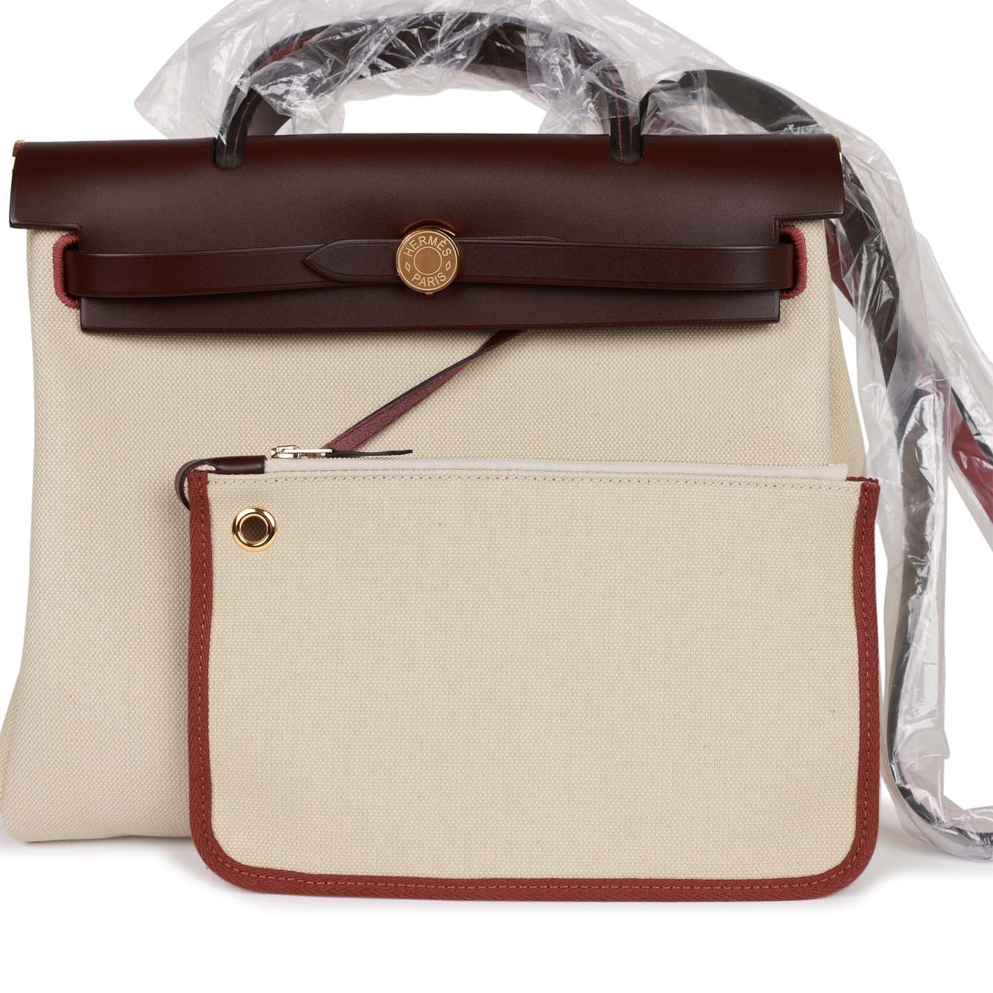Luxury Hermes Herbag Zip PM 31 Beton Toile H Berline Rouge Sellier Hunter Gold Hardware