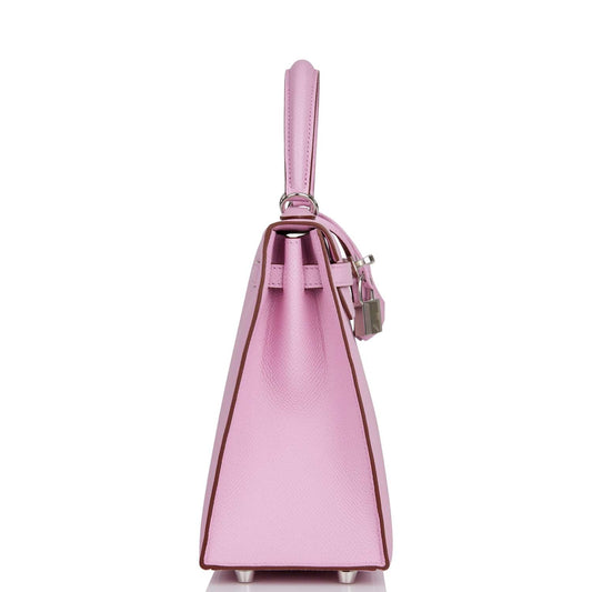 Luxury Hermes Kelly Sellier 25 Mauve Sylvestre Epsom Palladium Hardware