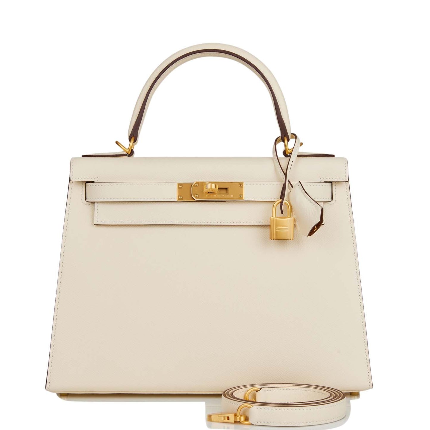 Luxury Hermes Special Order (HSS) Kelly Sellier 28 Nata Verso Epsom Brushed Gold Hardware