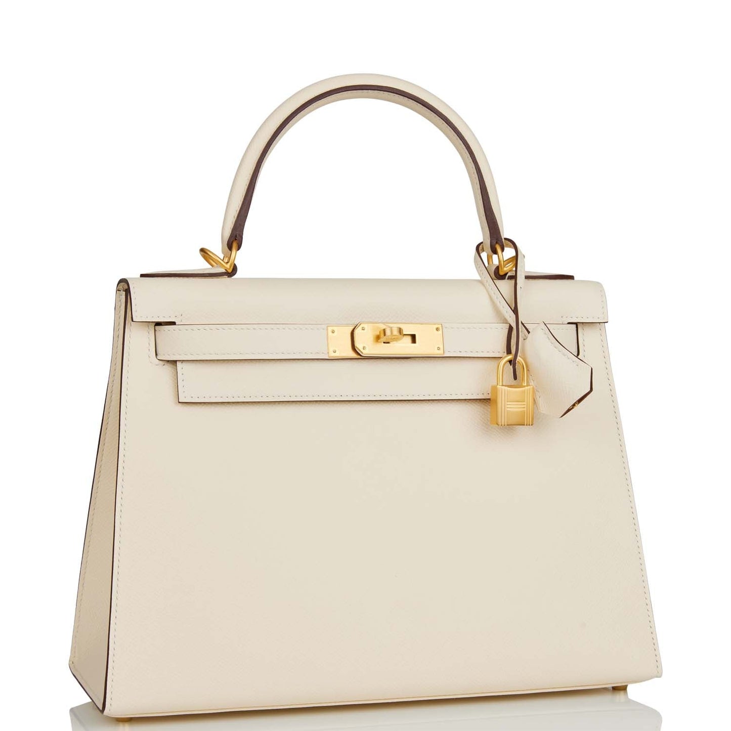 Luxury Hermes Special Order (HSS) Kelly Sellier 28 Nata Verso Epsom Brushed Gold Hardware