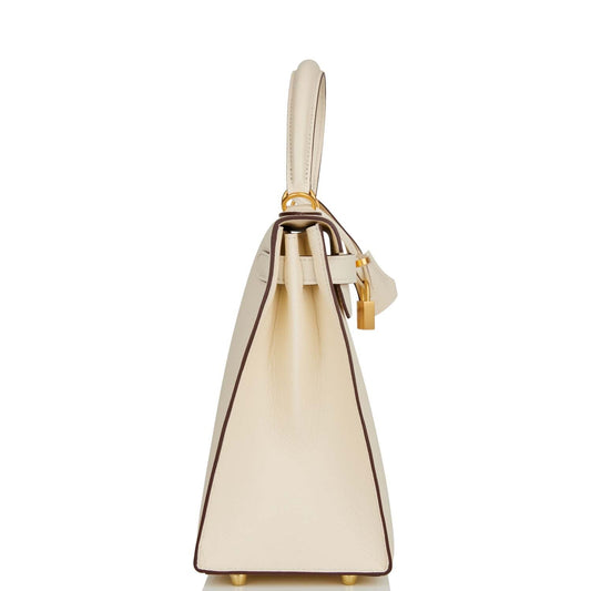Luxury Hermes Special Order (HSS) Kelly Sellier 28 Nata Verso Epsom Brushed Gold Hardware
