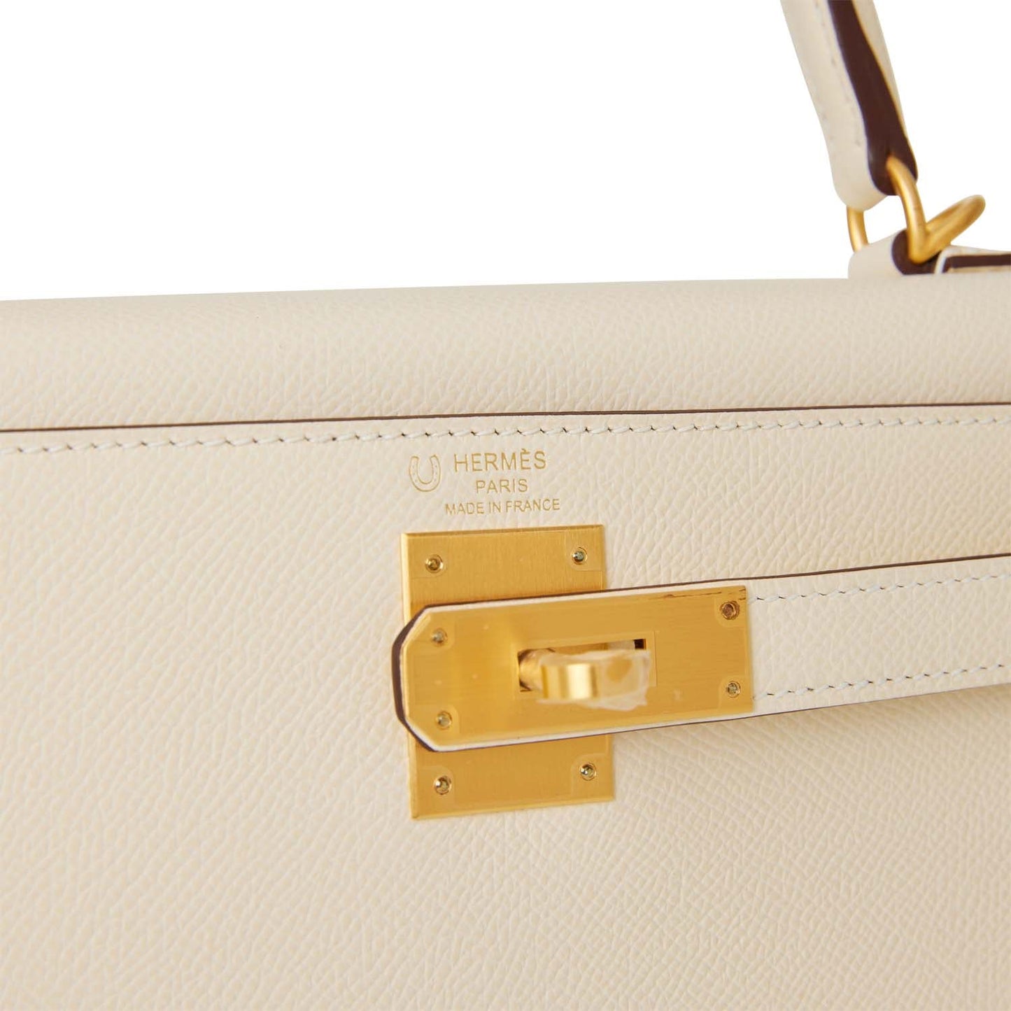 Luxury Hermes Special Order (HSS) Kelly Sellier 28 Nata Verso Epsom Brushed Gold Hardware