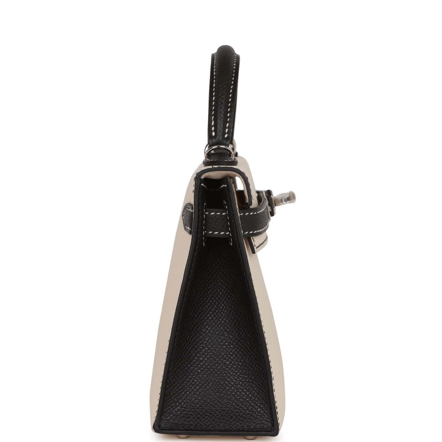 Luxury Hermes Special Order (HSS) Kelly Sellier 20 Craie and Black Epsom Palladium Hardware