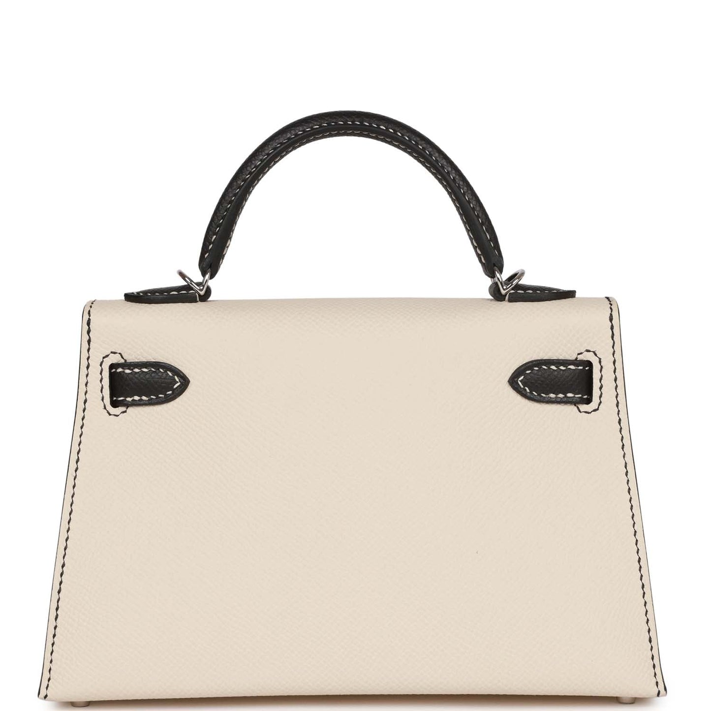 Luxury Hermes Special Order (HSS) Kelly Sellier 20 Craie and Black Epsom Palladium Hardware