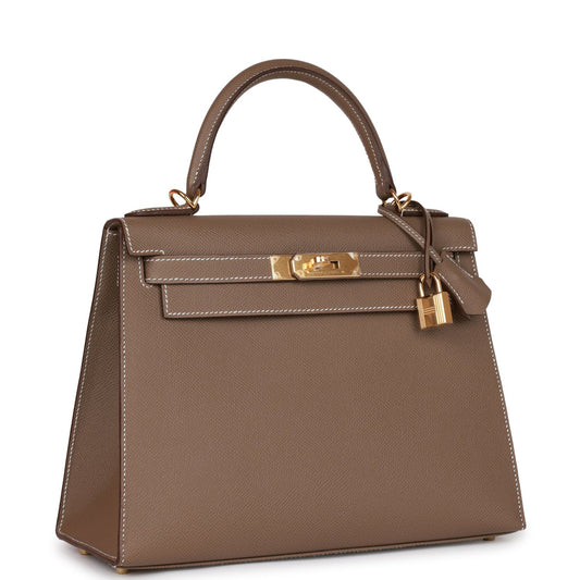 Luxury Hermes Kelly Sellier 28 Etoupe Epsom Gold Hardware