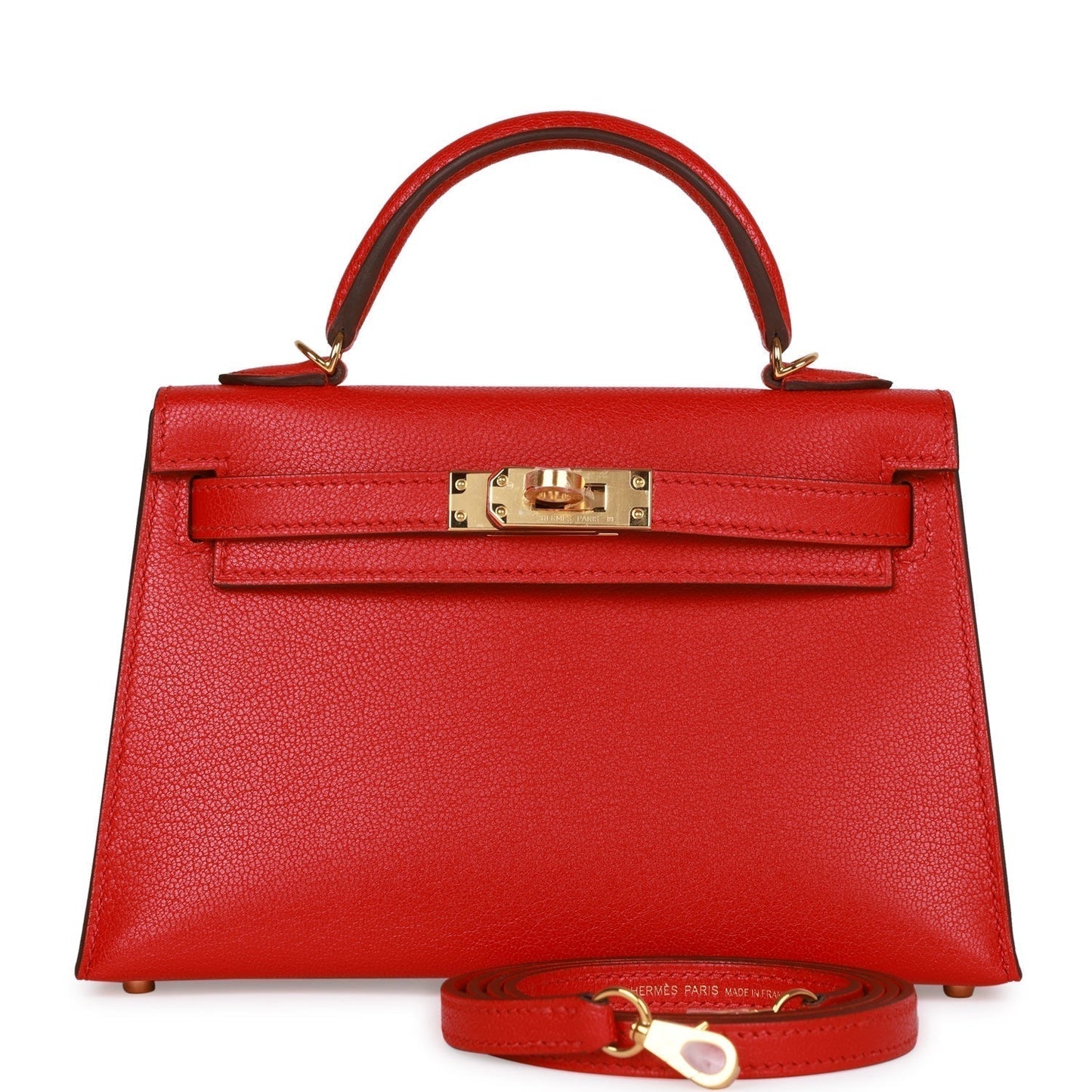 Luxury Hermes Kelly Sellier 20 Rouge de Coeur Chevre Gold Hardware