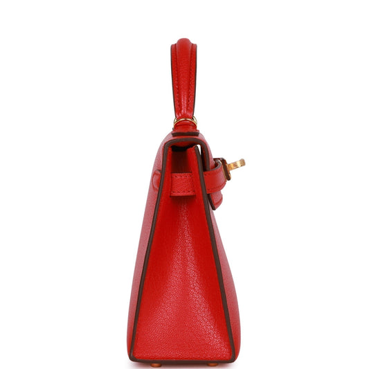 Luxury Hermes Kelly Sellier 20 Rouge de Coeur Chevre Gold Hardware