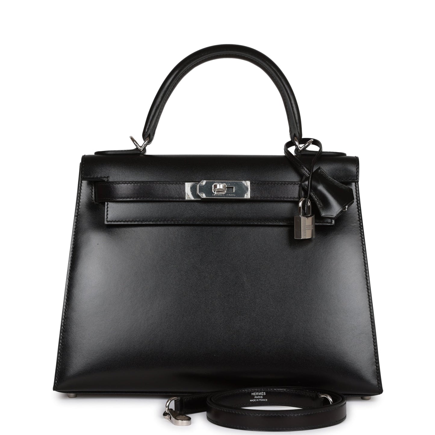 Luxury Hermes Kelly Sellier 28 Black Box Palladium Hardware