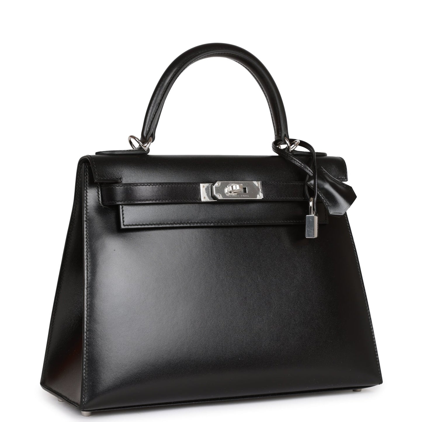 Luxury Hermes Kelly Sellier 28 Black Box Palladium Hardware