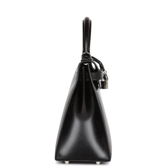 Luxury Hermes Kelly Sellier 28 Black Box Palladium Hardware