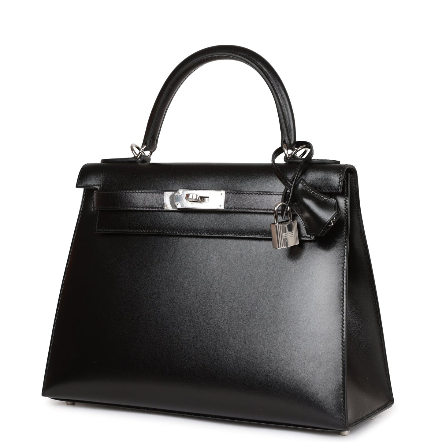 Luxury Hermes Kelly Sellier 28 Black Box Palladium Hardware