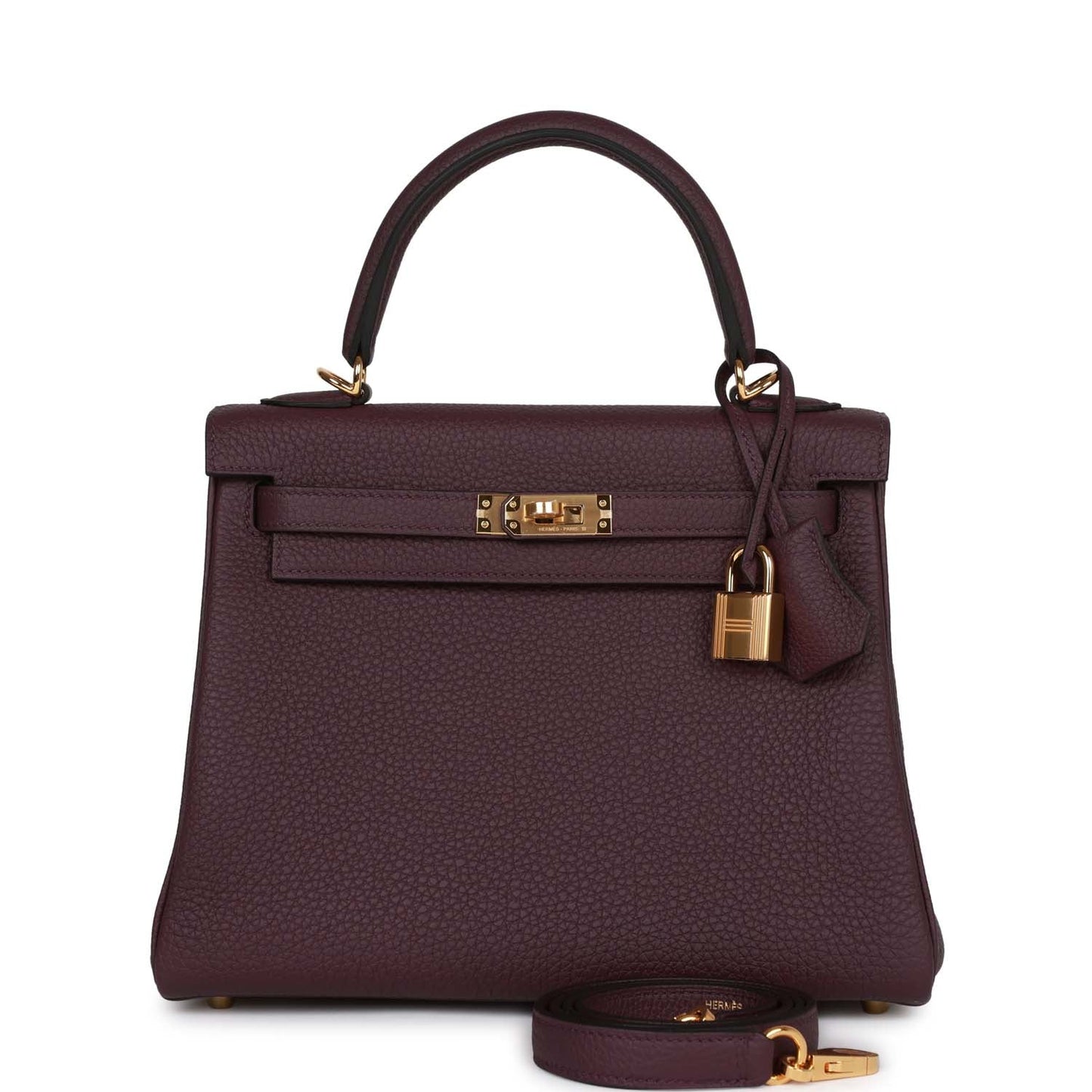 Luxury Hermes Kelly Retourne 25 Cassis Togo Gold Hardware